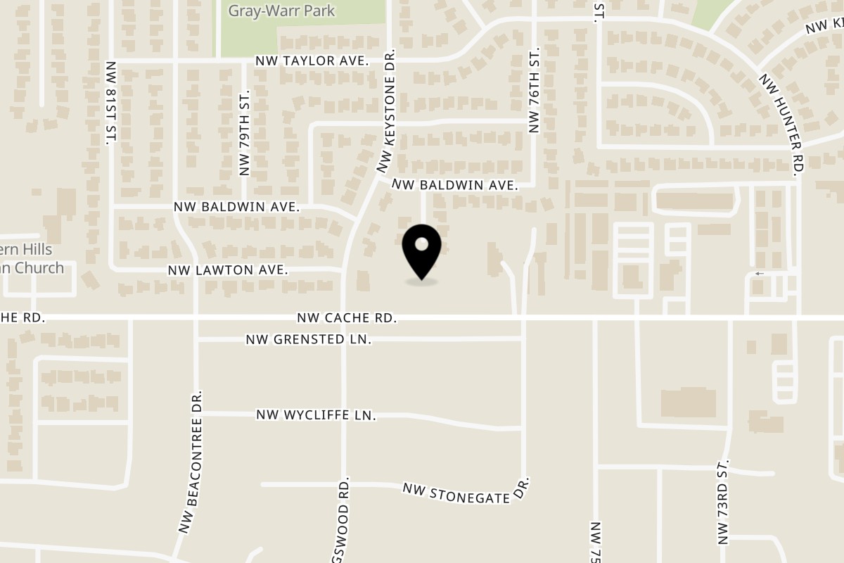 Map showing the location of No Name Pizza on 7615 NW Cache Rd in Lawton
